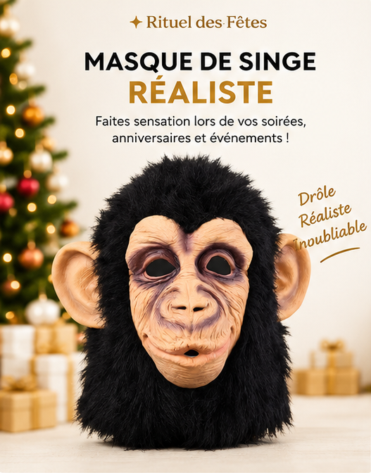 Masque de singe en latex — visage intégral, taille unique