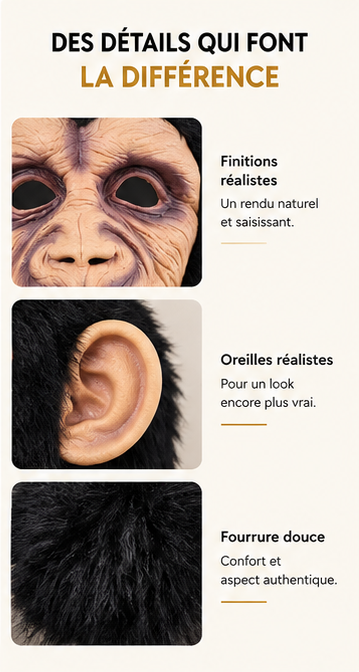 Masque de singe en latex — visage intégral, taille unique