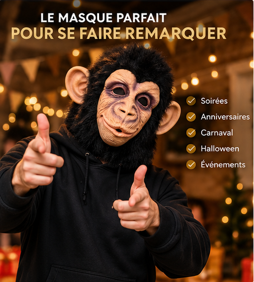Masque de singe en latex — visage intégral, taille unique