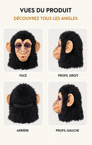 Masque de singe en latex — visage intégral, taille unique