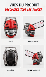 Casque en latex Chainsaw Man, tête entière