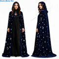 Cape vintage en velours à capuche avec motif étoile et lune