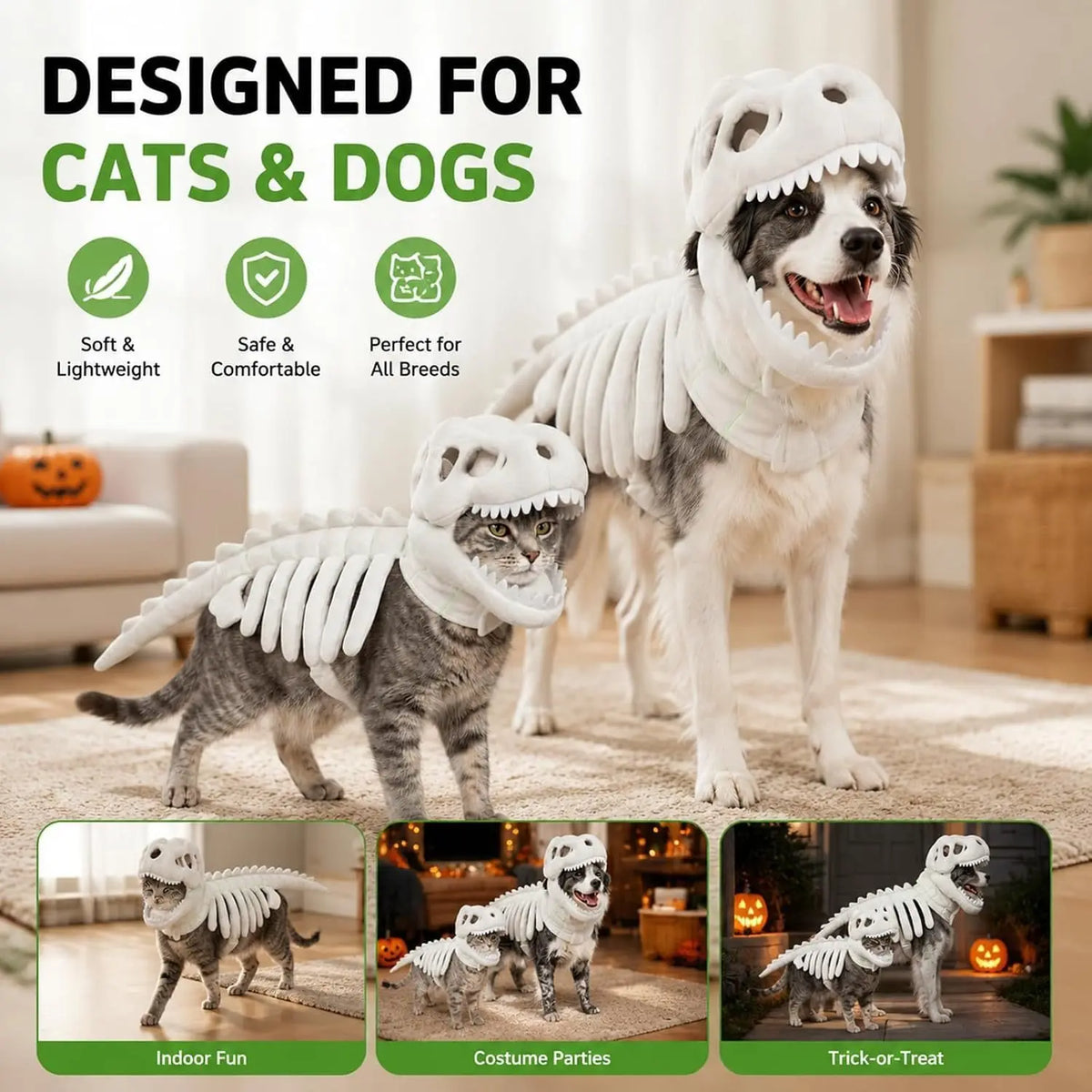 Costume amusant de squelette de dinosaure en peluche pour Halloween
