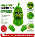 Masque de monstre vert en fourrure avec gants