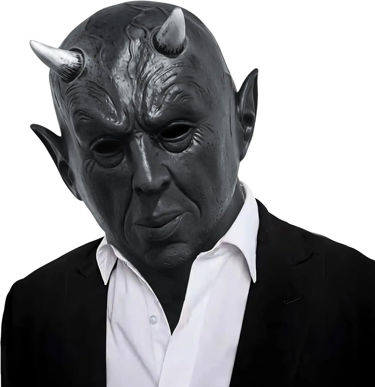Masque de Diable d'Halloween Réaliste en Latex Noir avec Cornes