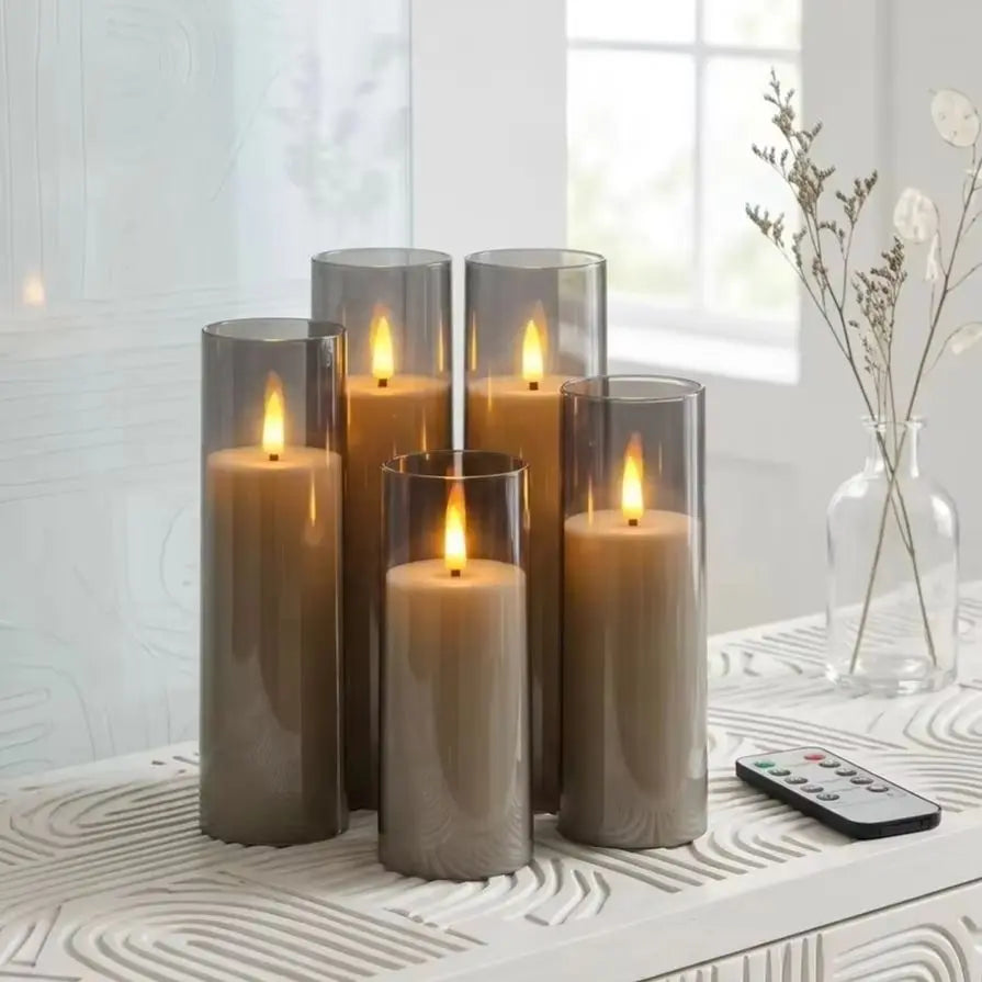 Bougies LED gris-brun avec télécommande pour salon et chambre à…